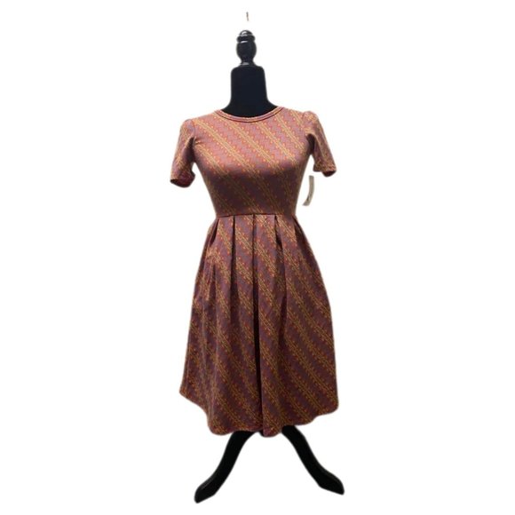 Lula Roe Orange & Gray Short-sleeve Amelia Dress with Abstract Designs, XXS, NWT - Picture 1 of 7